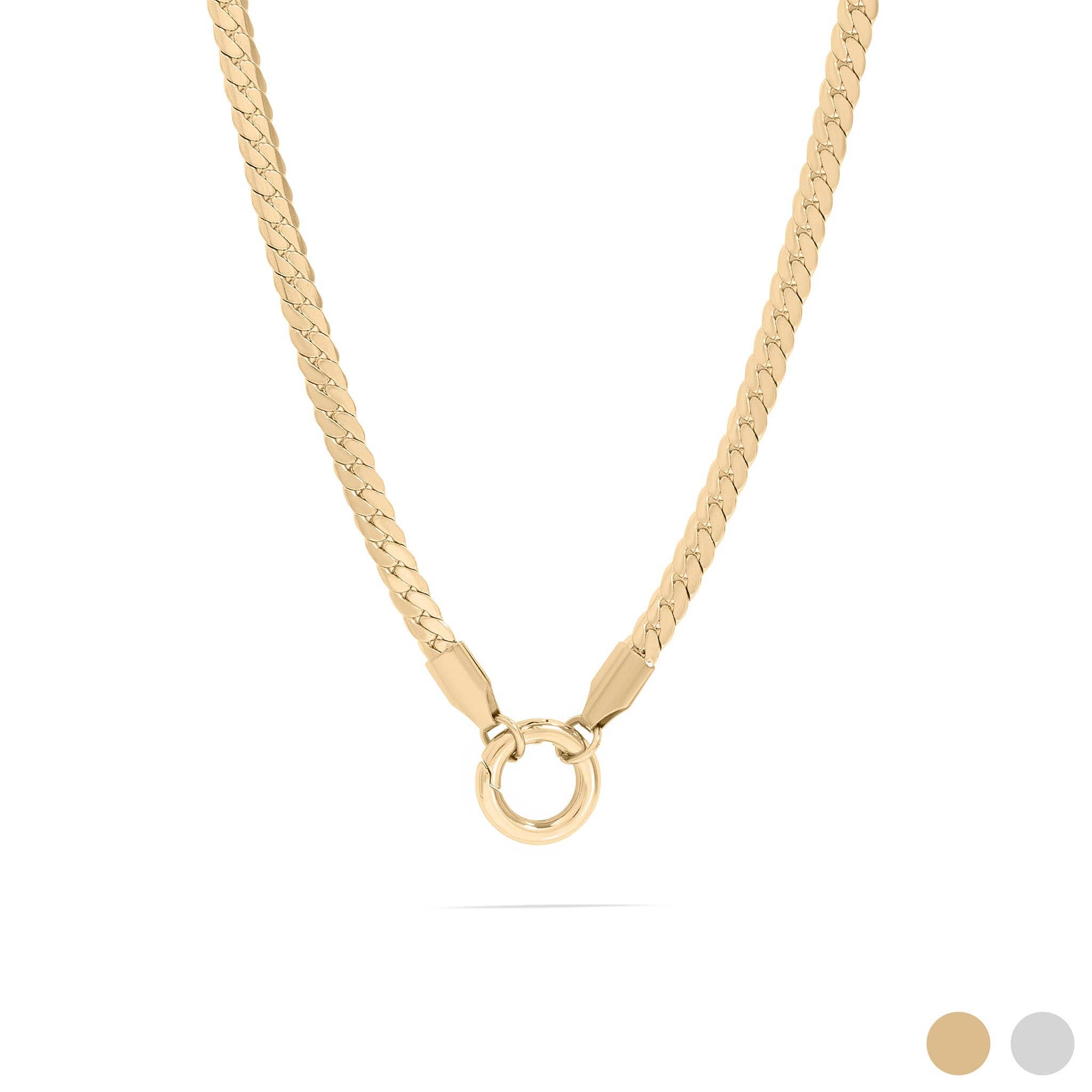 18K Gold PVD Stainless Steel Curb Charm Holder Necklace