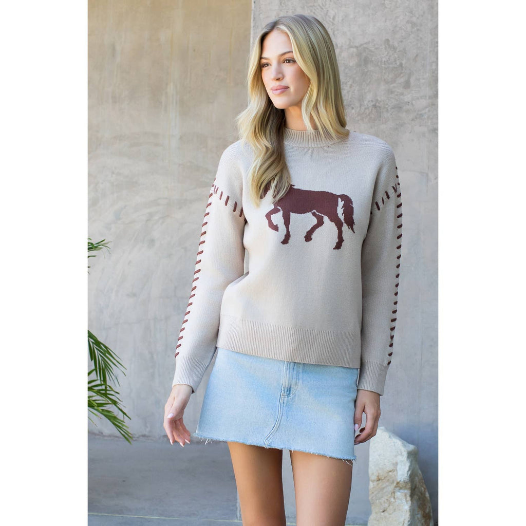 Stitch Detail Horse Knit Sweater
