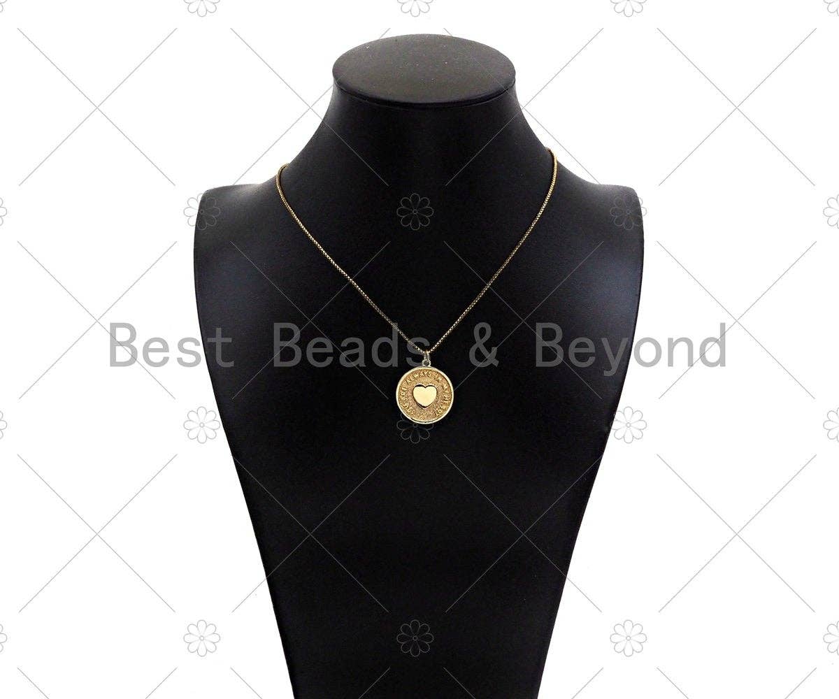 14K Gold Filled Heart On Round Medallion Pendant,SKU#LX03