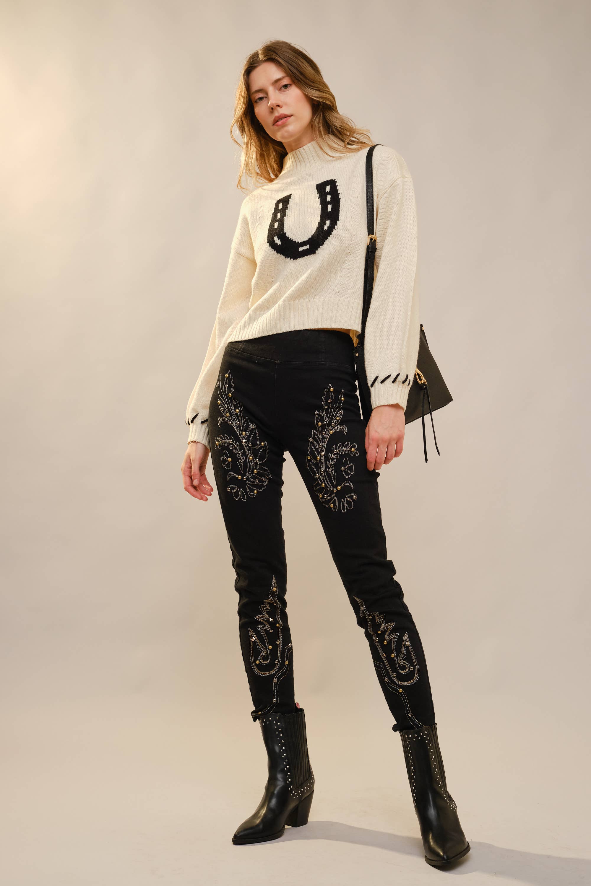 Cropped Horseshoe Knit Sweater