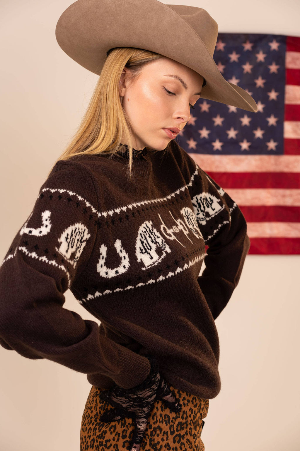 Horse Pattern Crew Neck Sweater