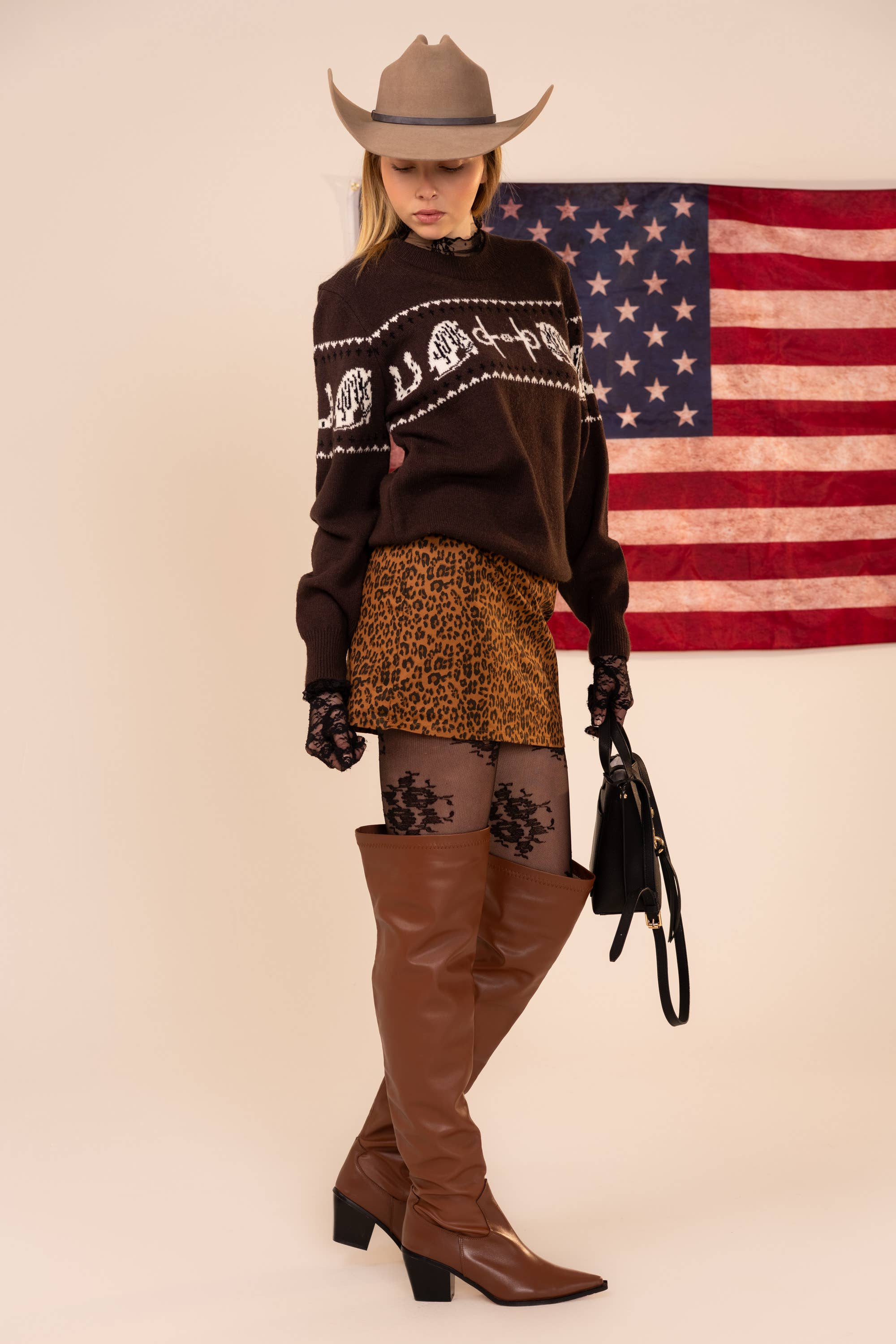 Horse Pattern Crew Neck Sweater