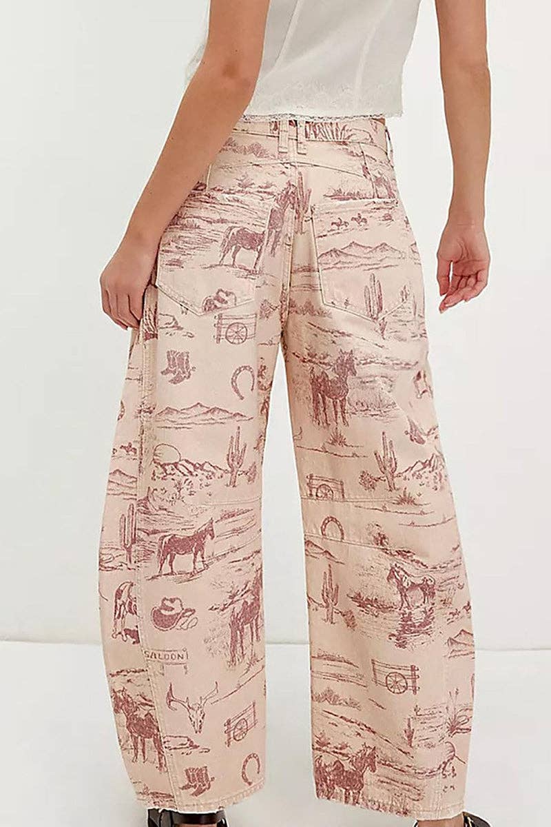Western Print Straight Leg Jeans