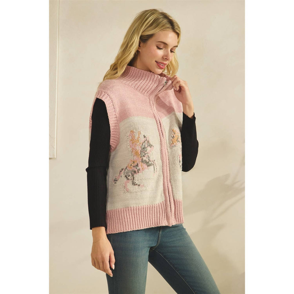 Printed Horse Sleeveless Knit Vest