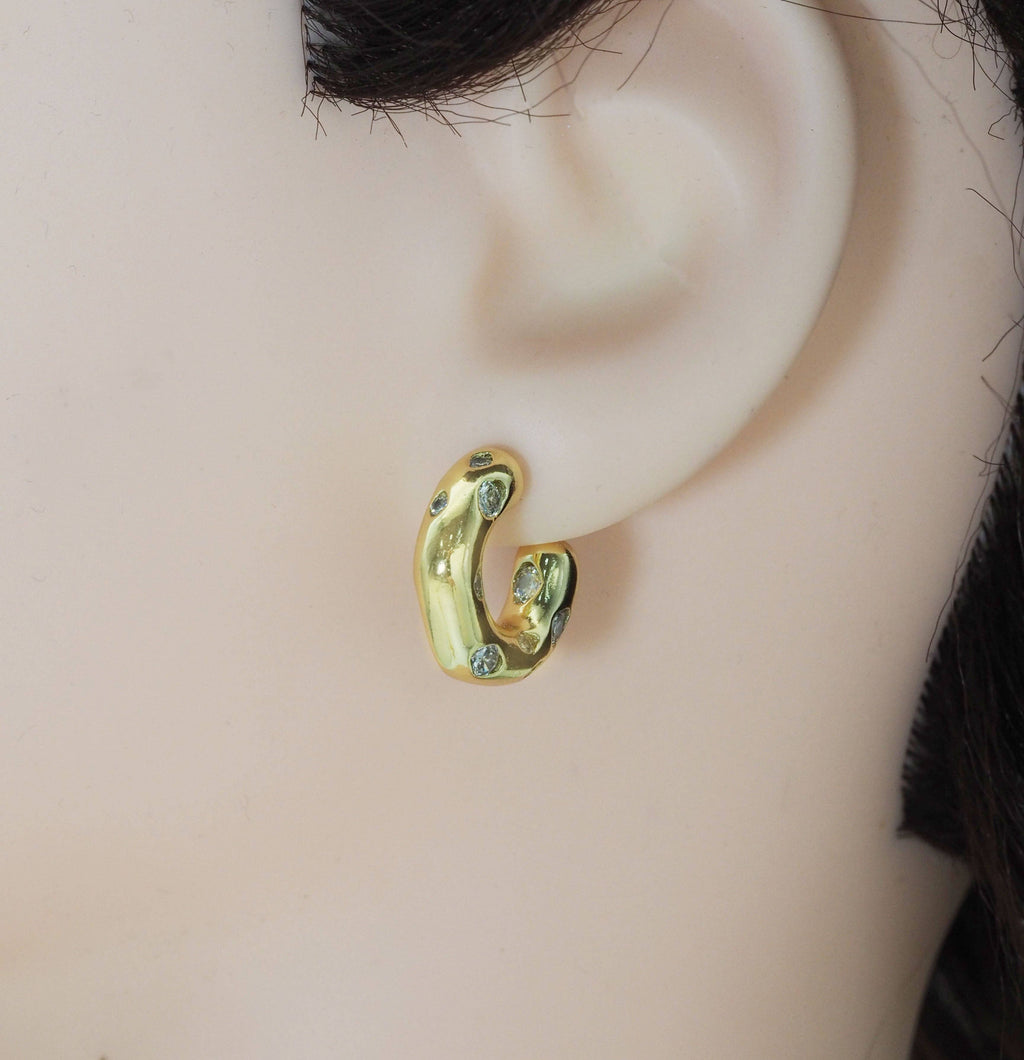 Clear CZ Gold Thick Hoop Stud Earrings, Sku#LX189