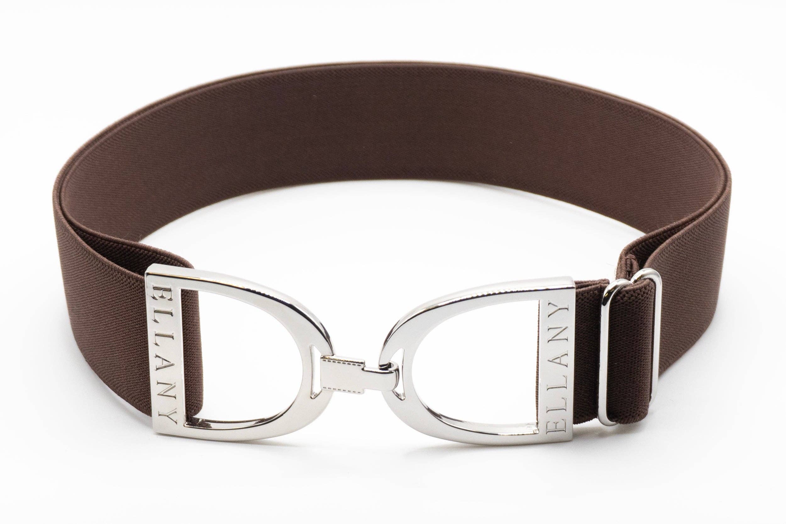 Chocolate - 1.5" Silver Stirrup Elastic Belt