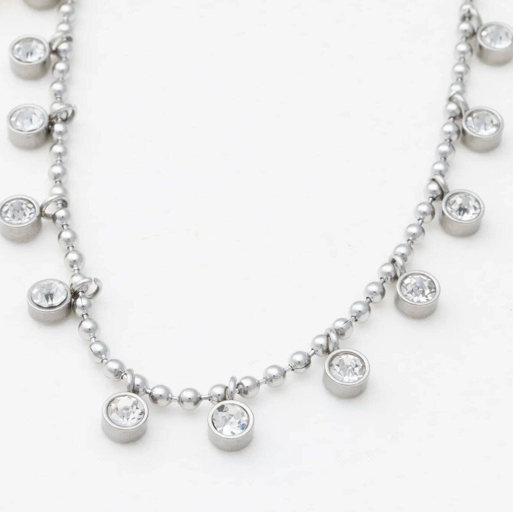 18K Gold PVD Stainless Steal Round Stone Dangle Necklace
