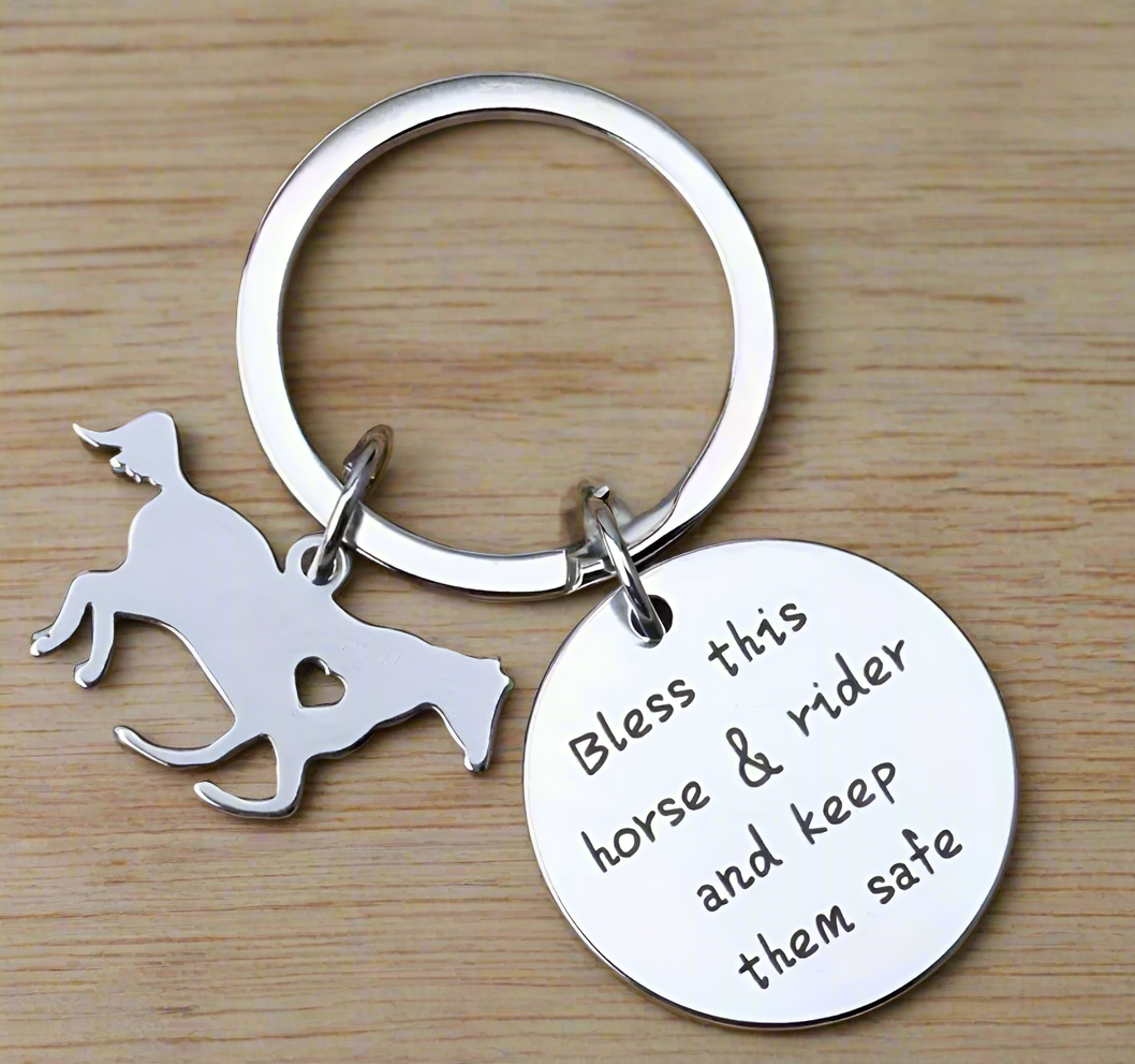 Bless This Horse & Rider Keychain