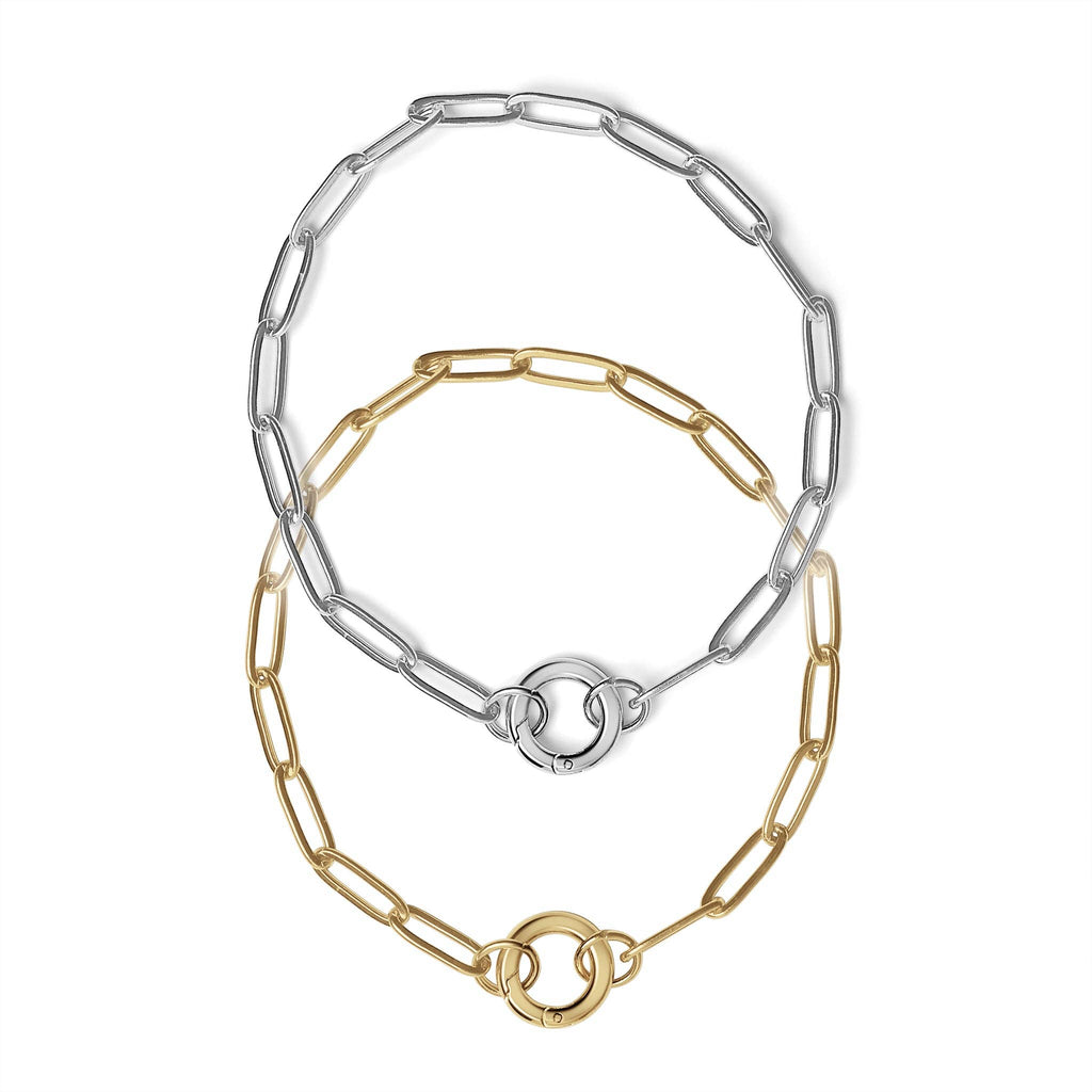 Stainless Steel Paperclip with Charm Keeper Chain Bracelet