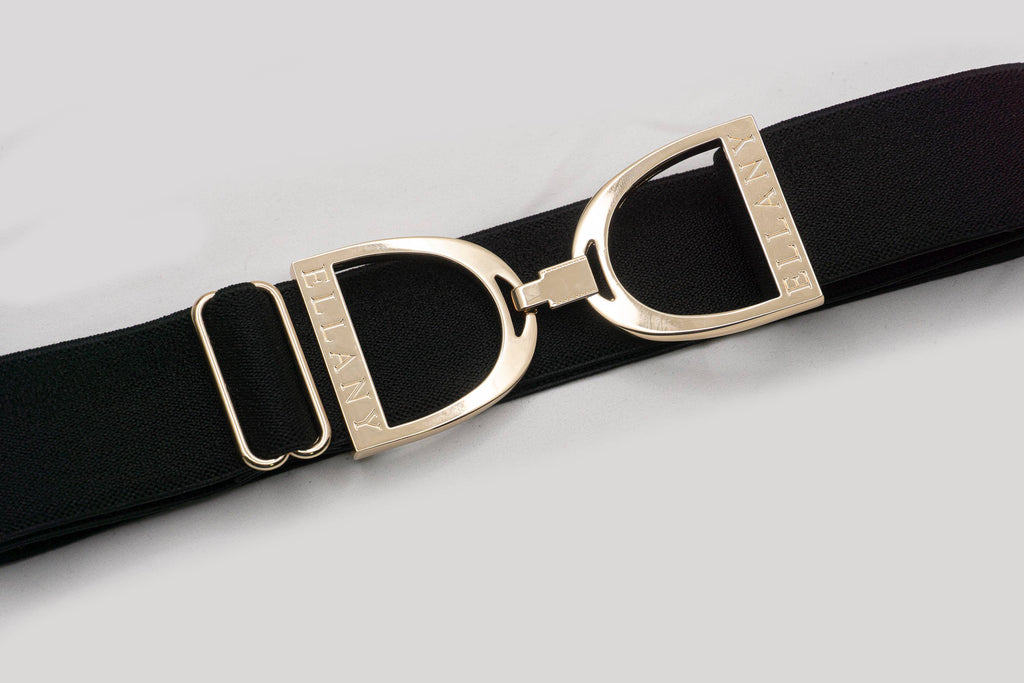 Black - 1.5" Gold Stirrup Equestrian Elastic Belt