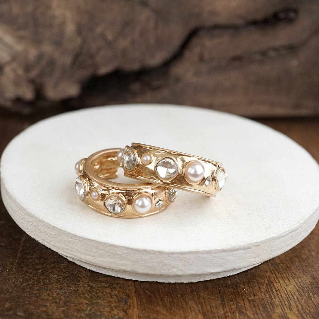 Celestial Glow – Jeweled Hoop Earrings - Clear Blues Browns Greens Reds
