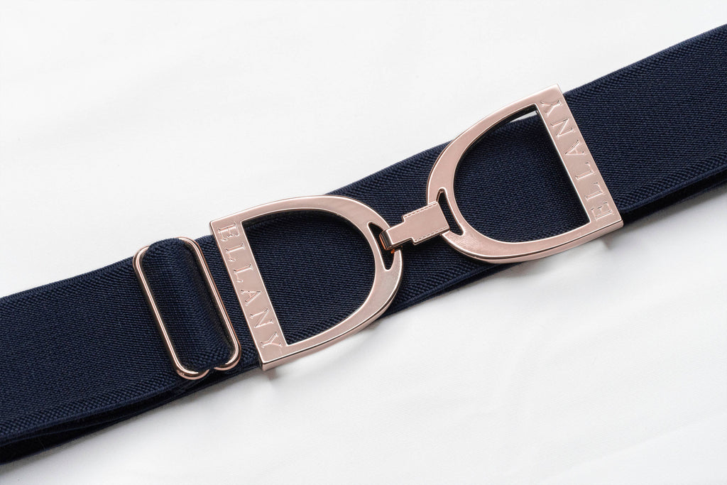 Navy - 1.5" Rose Gold Stirrup Equestrian Elastic Belt