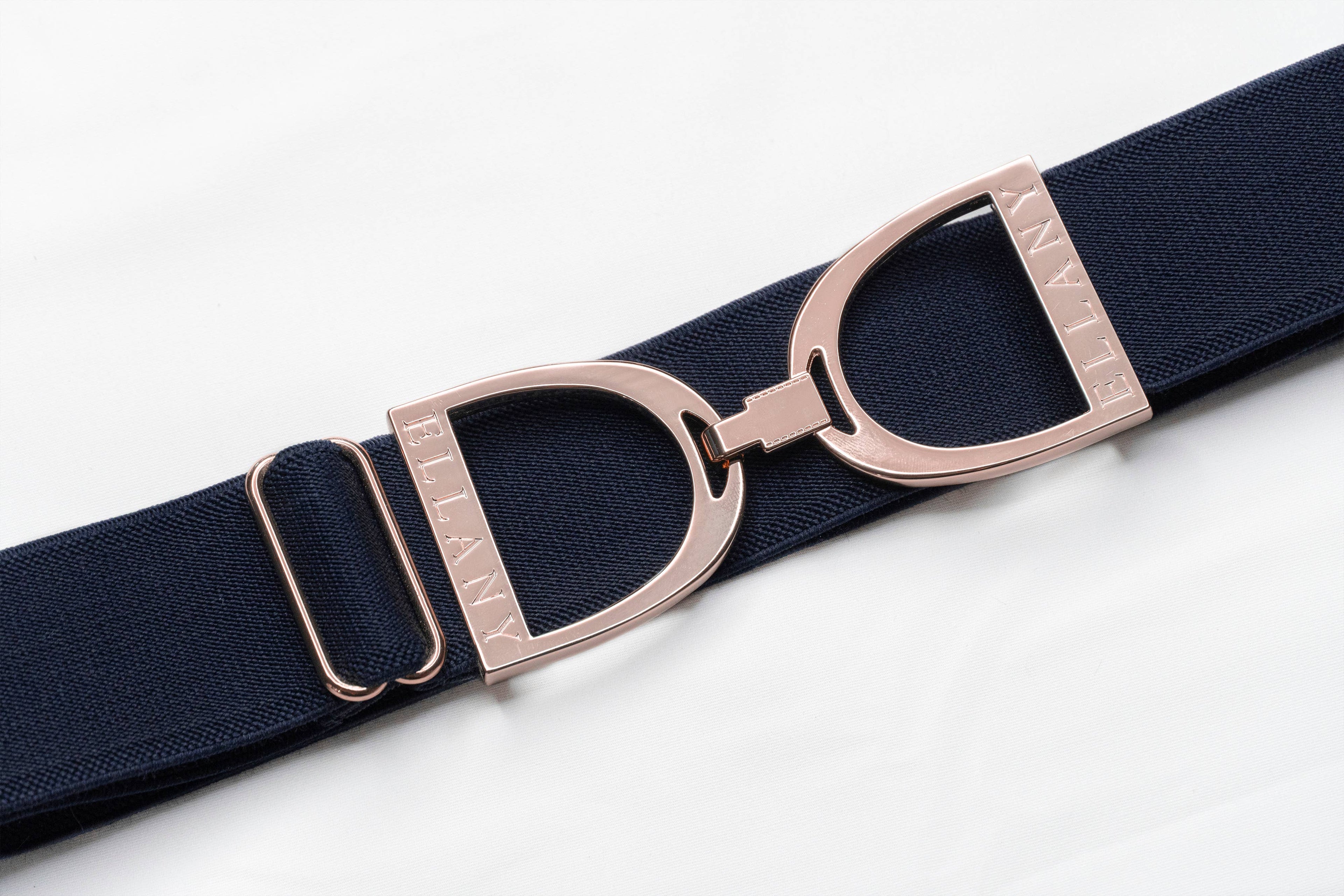 Navy - 1.5" Rose Gold Stirrup Equestrian Elastic Belt