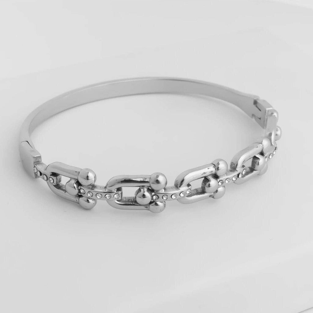 18K Gold PVD Stainless Steel Stone Hardware Bangle