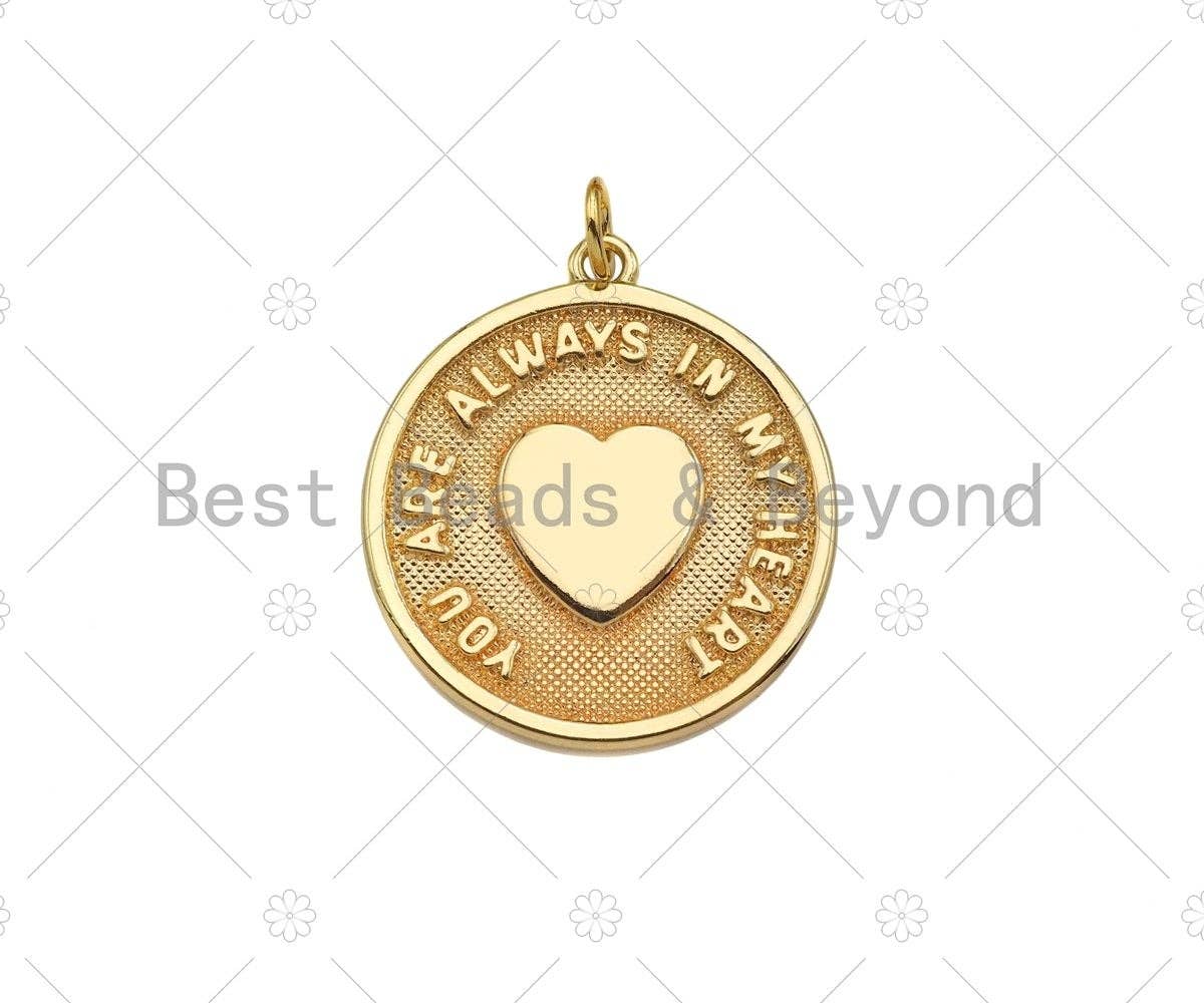 14K Gold Filled Heart On Round Medallion Pendant,SKU#LX03