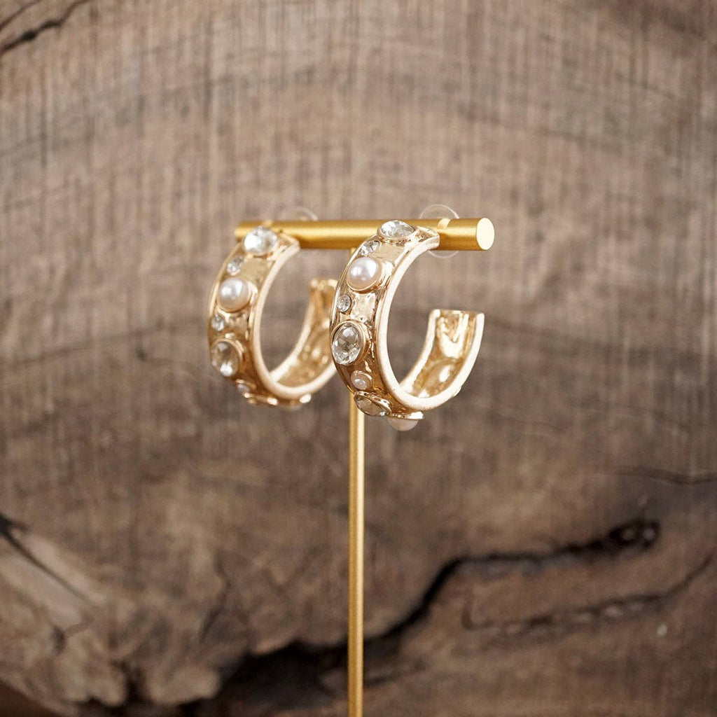 Celestial Glow – Jeweled Hoop Earrings - Clear Blues Browns Greens Reds