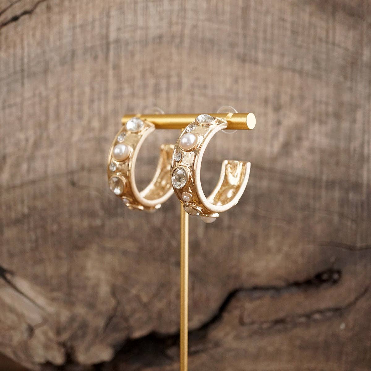 Celestial Glow – Jeweled Hoop Earrings - Clear Blues Browns Greens Reds