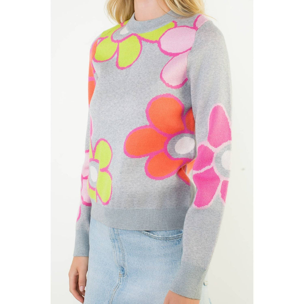 Color Block Flower Knit Sweater