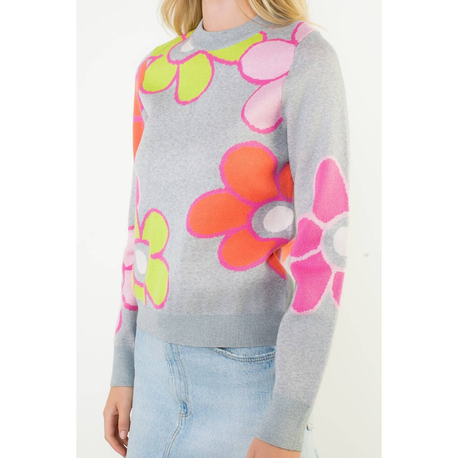 Color Block Flower Knit Sweater
