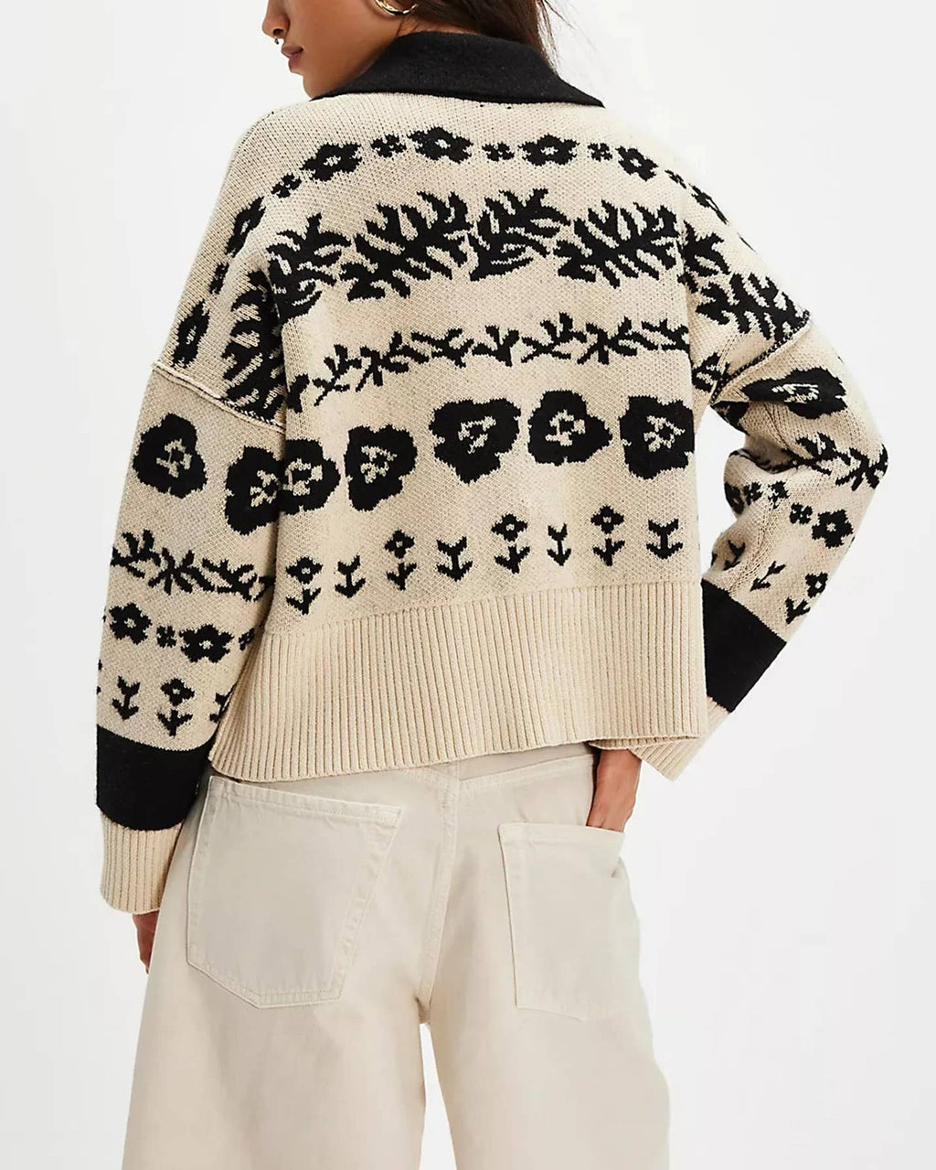 Vintage Boho Rose Jacquard Cowboy Cardigan