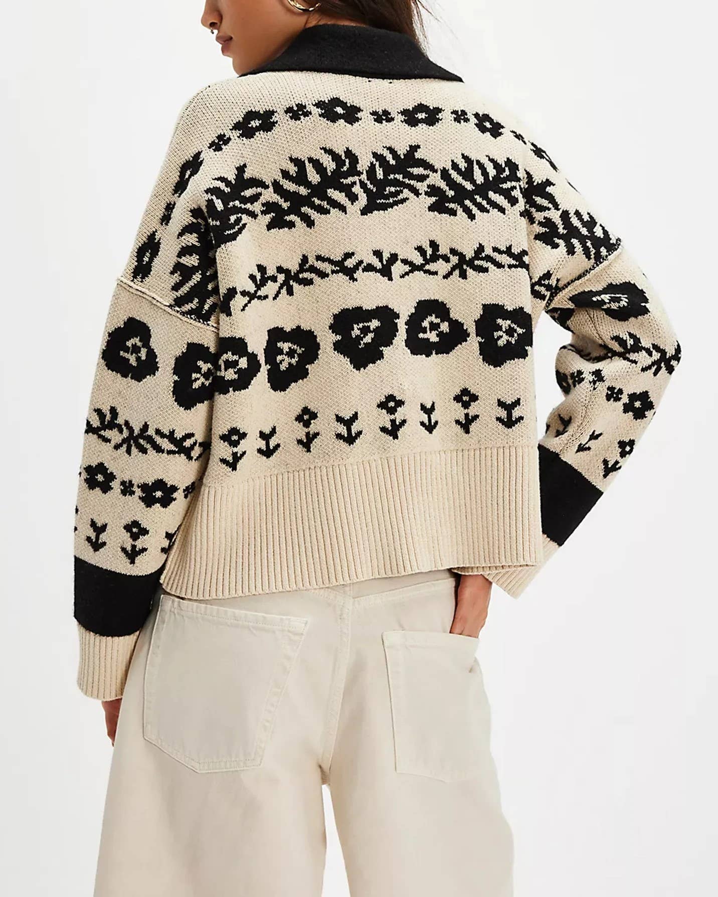 Vintage Boho Rose Jacquard Cowboy Cardigan
