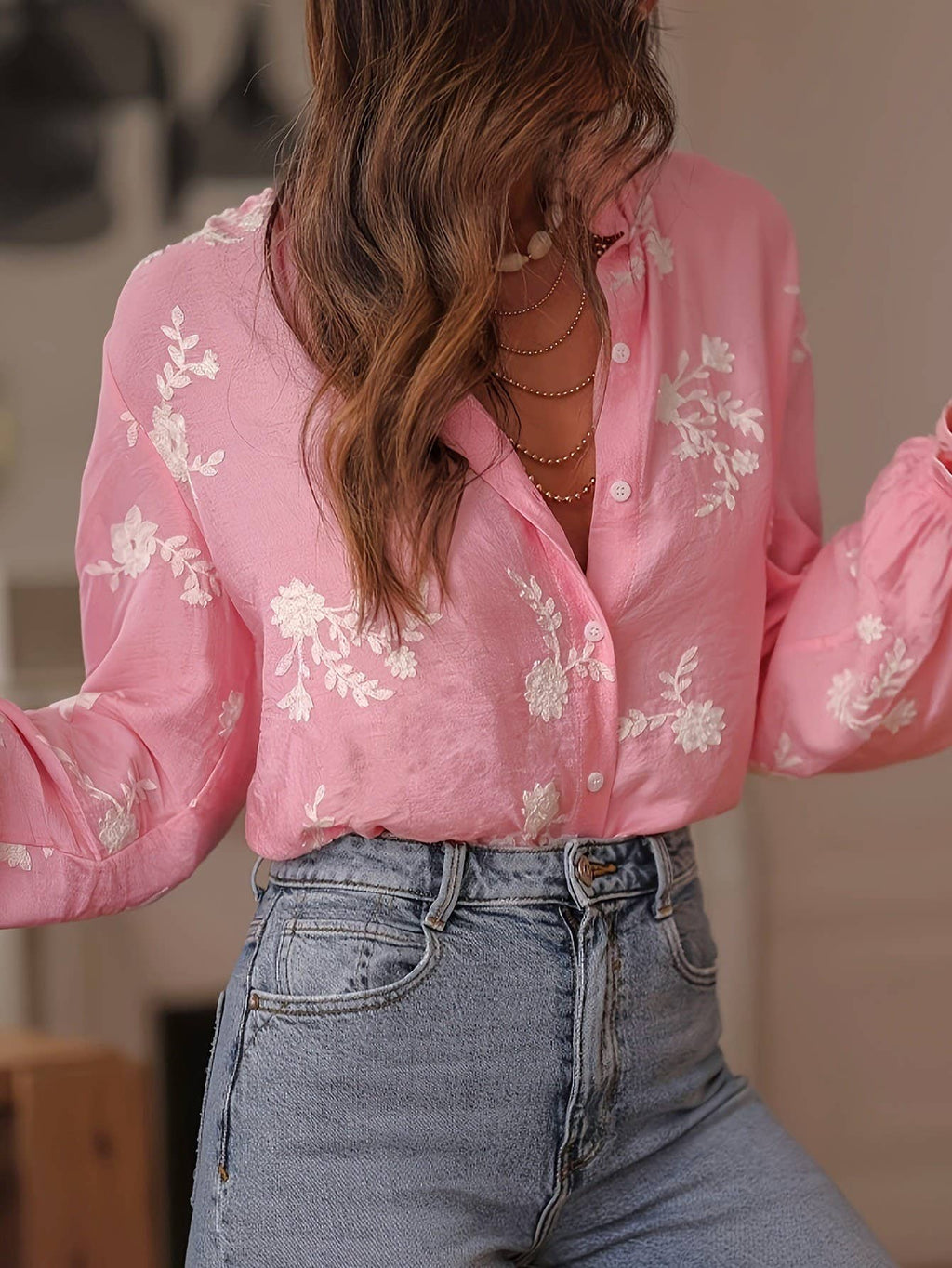 Romance Boho Ecru Floral Ruffled Blouse