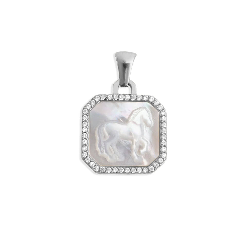 18K Gold Stainless Steel MOP Horse With CZ Stone Pendant