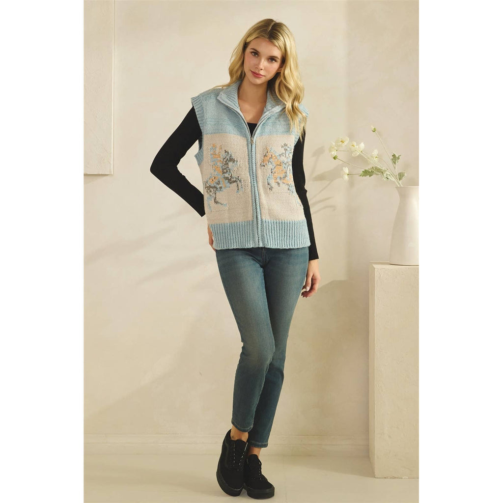 Printed Horse Sleeveless Knit Vest