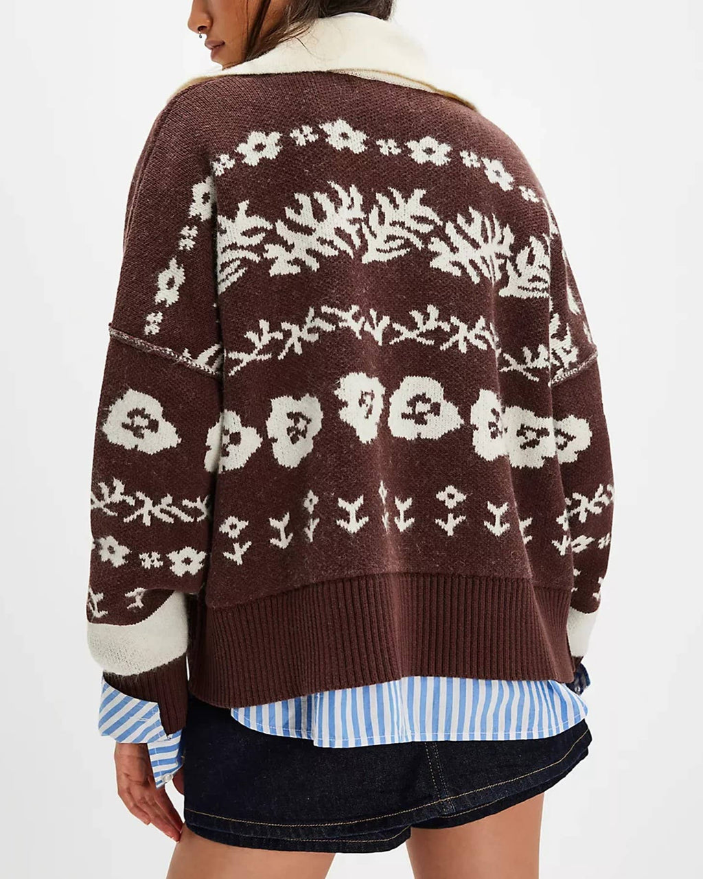 Vintage Boho Rose Jacquard Cowboy Cardigan