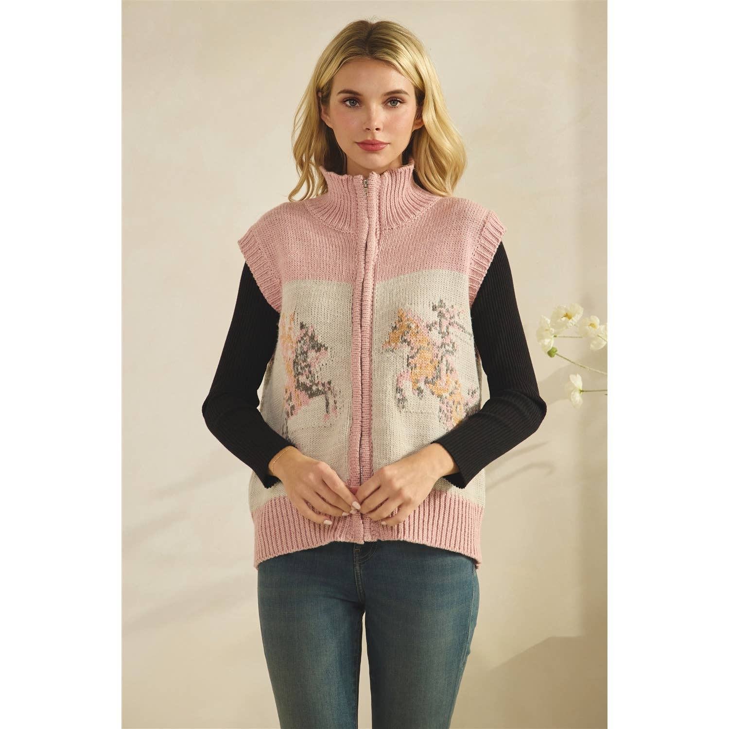 Printed Horse Sleeveless Knit Vest