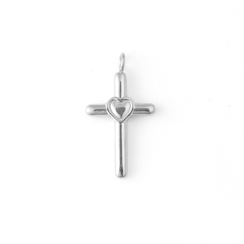 18K Gold PVD Stainless Steel Heart in Cross Charm