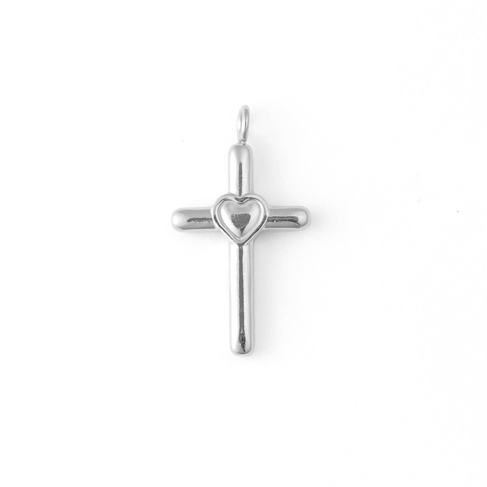 18K Gold PVD Stainless Steel Heart in Cross Charm