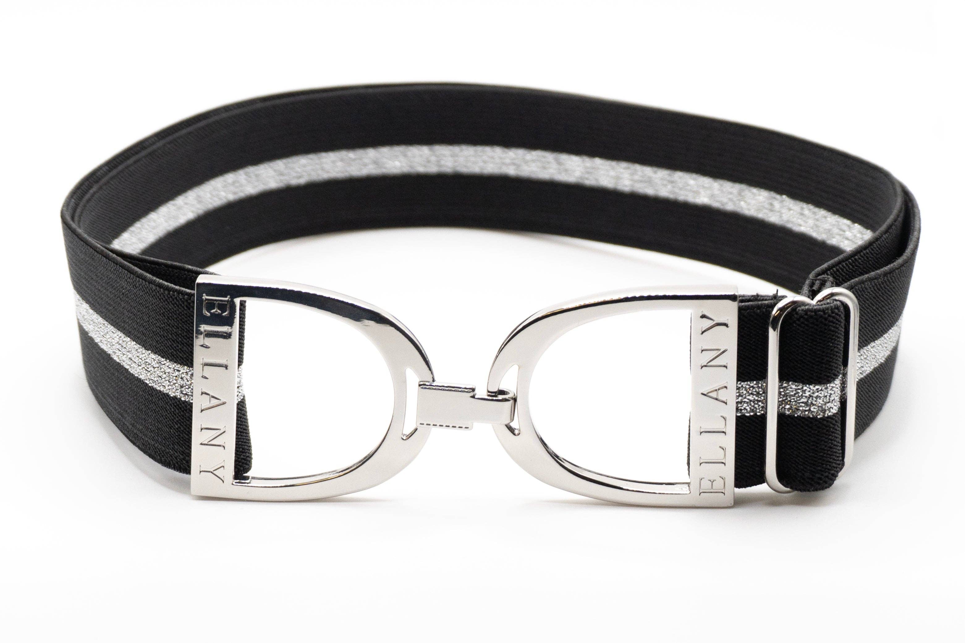 Black & Silver - 1.5" Silver Stirrup Elastic Belt