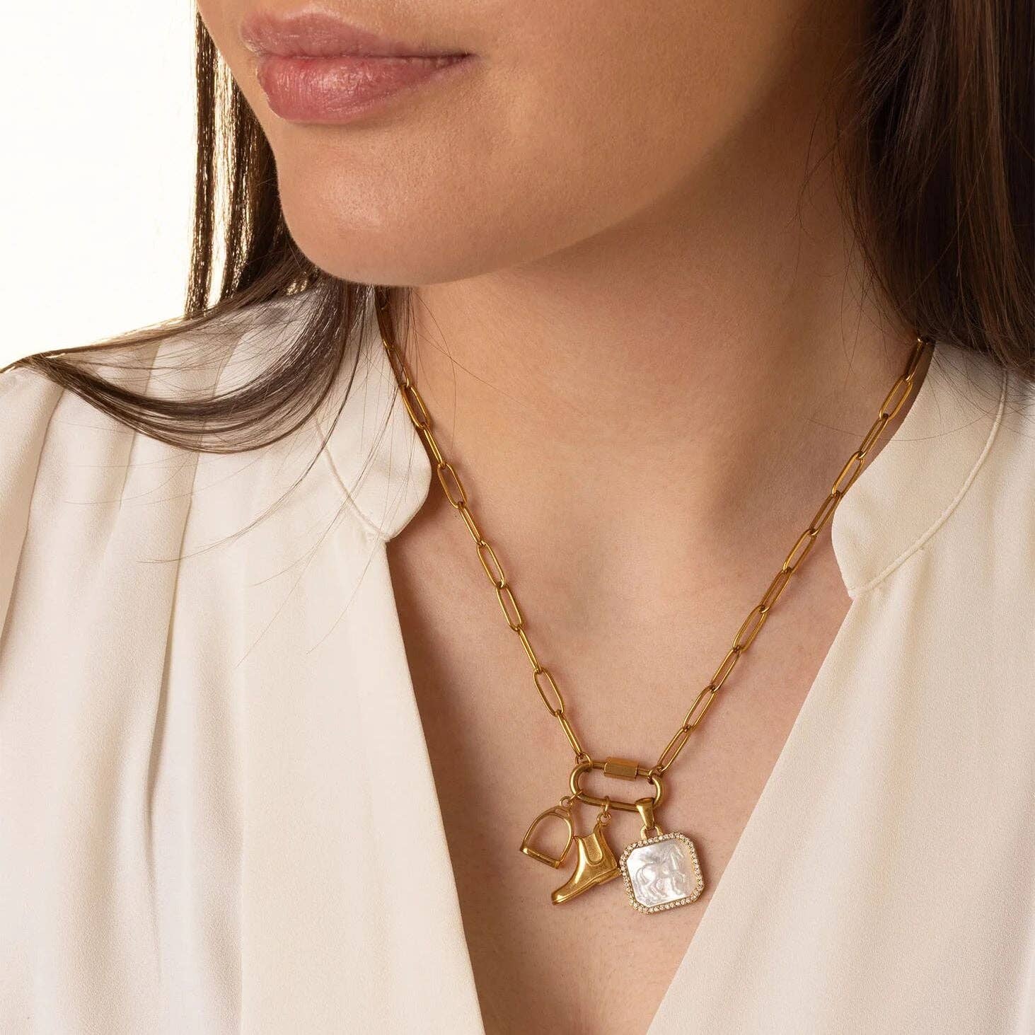18K Gold PVD Stainless Steel Stirrup Charm