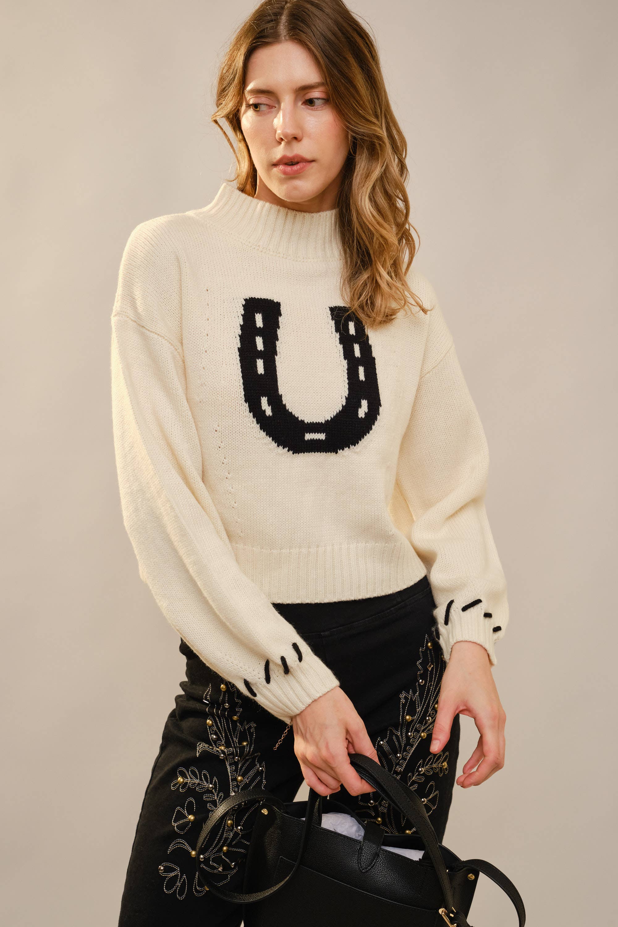 Cropped Horseshoe Knit Sweater
