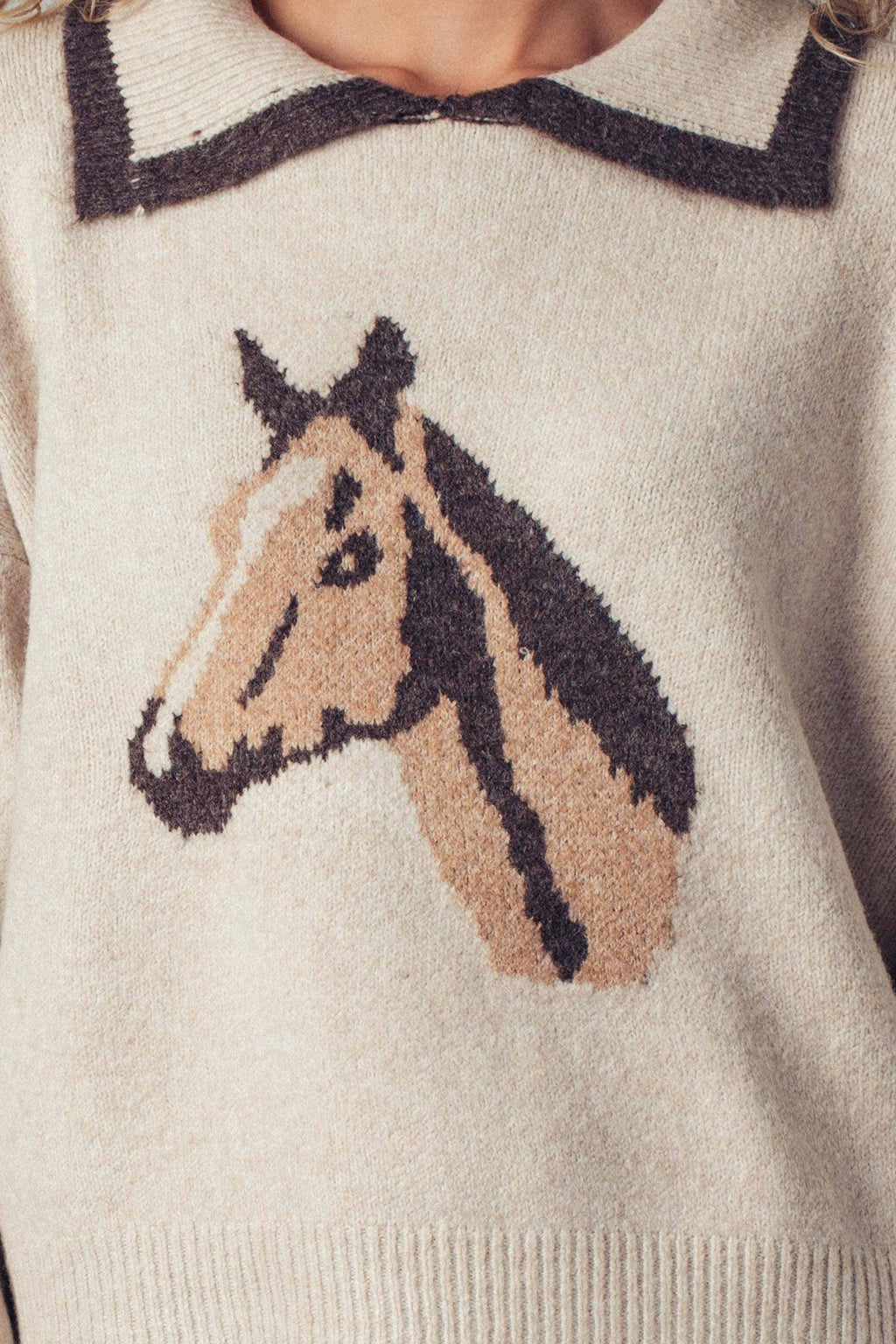 Equestrian Horse Intarsia Knit Sweater
