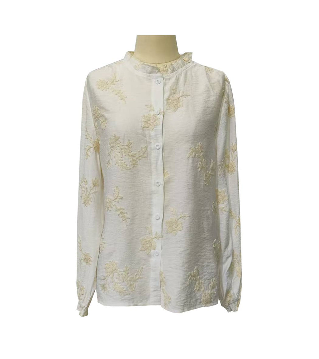 Romance Boho Ecru Floral Ruffled Blouse
