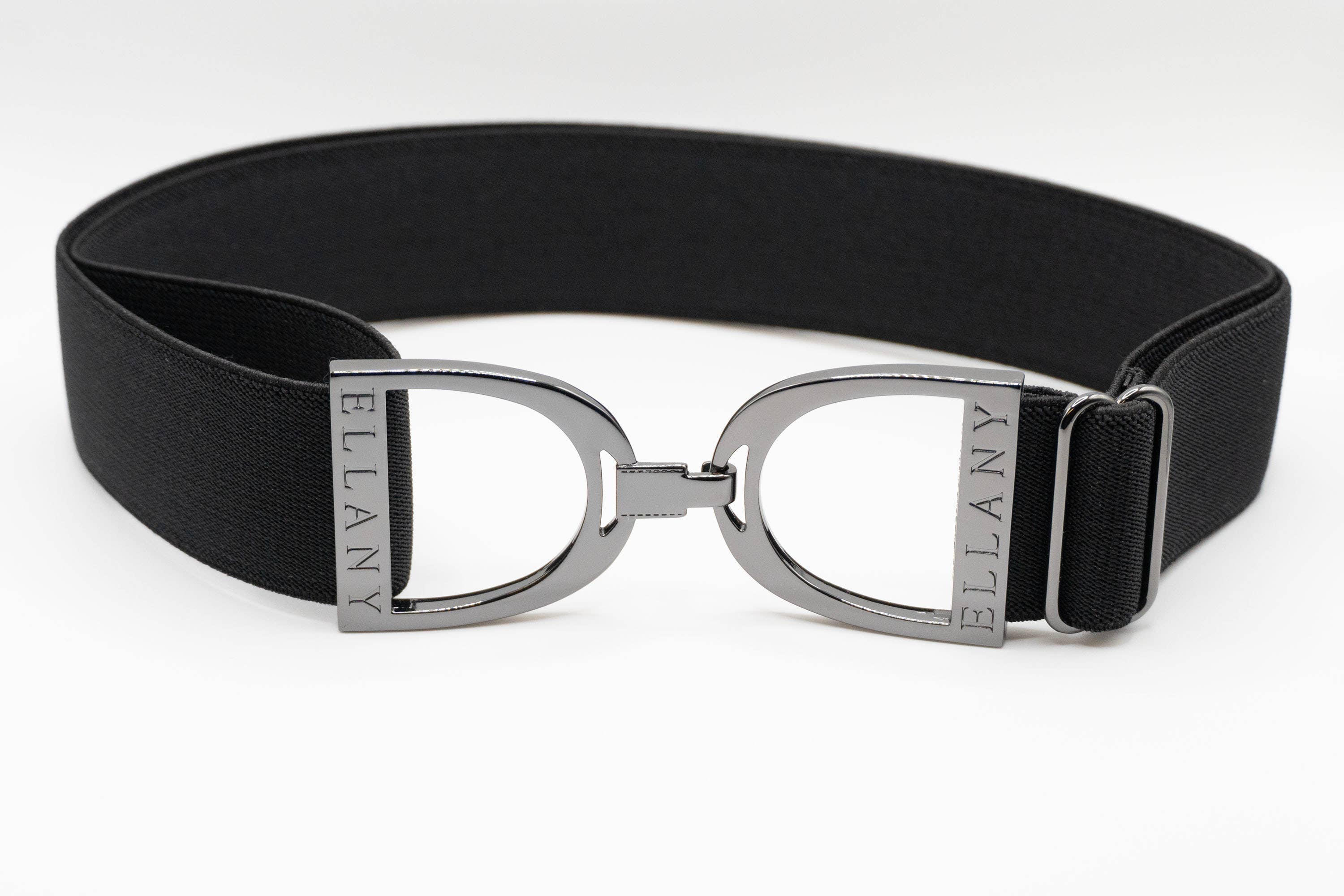 Black - 1.5" Gunmetal Stirrup Elastic Belt