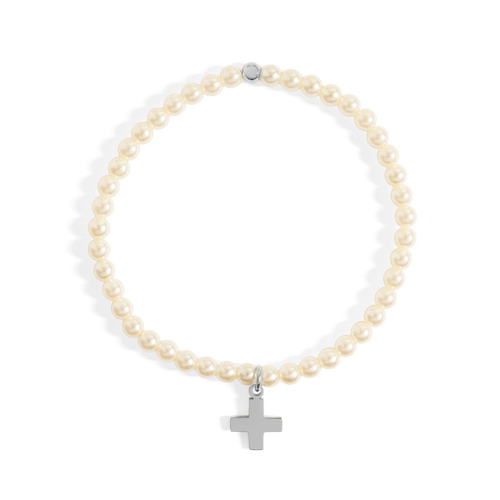 18K Gold PVD Cross Charm Pearl Beaded Bracelet