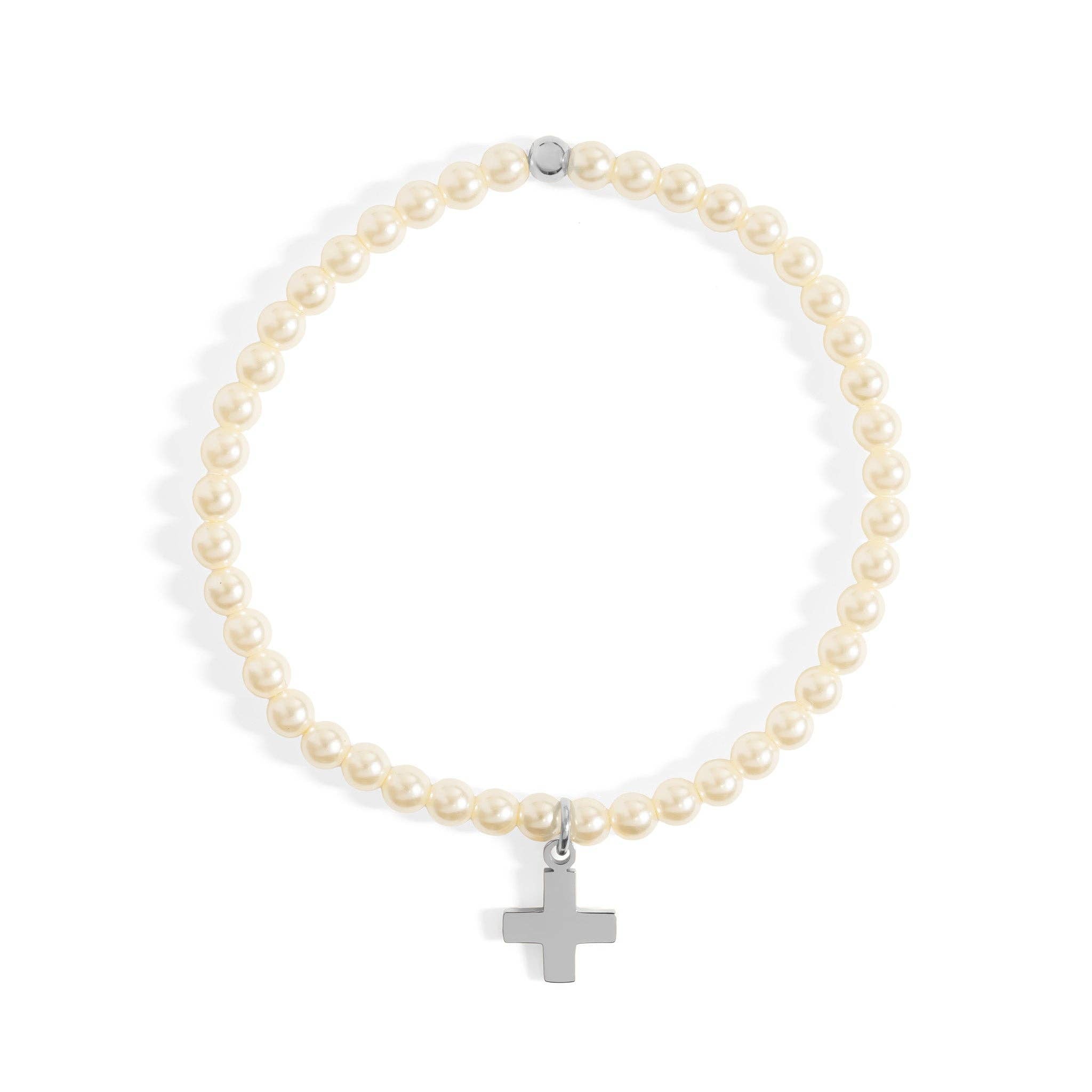 18K Gold PVD Cross Charm Pearl Beaded Bracelet