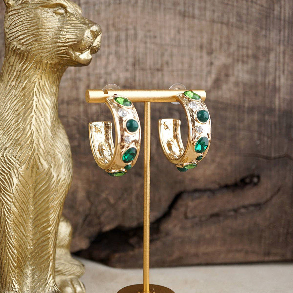 Celestial Glow – Jeweled Hoop Earrings - Clear Blues Browns Greens Reds