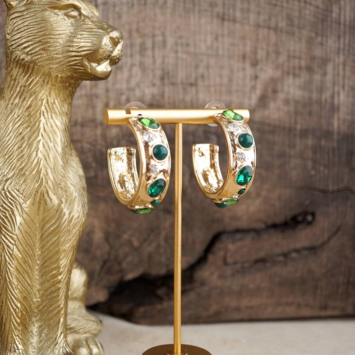 Celestial Glow – Jeweled Hoop Earrings - Clear Blues Browns Greens Reds