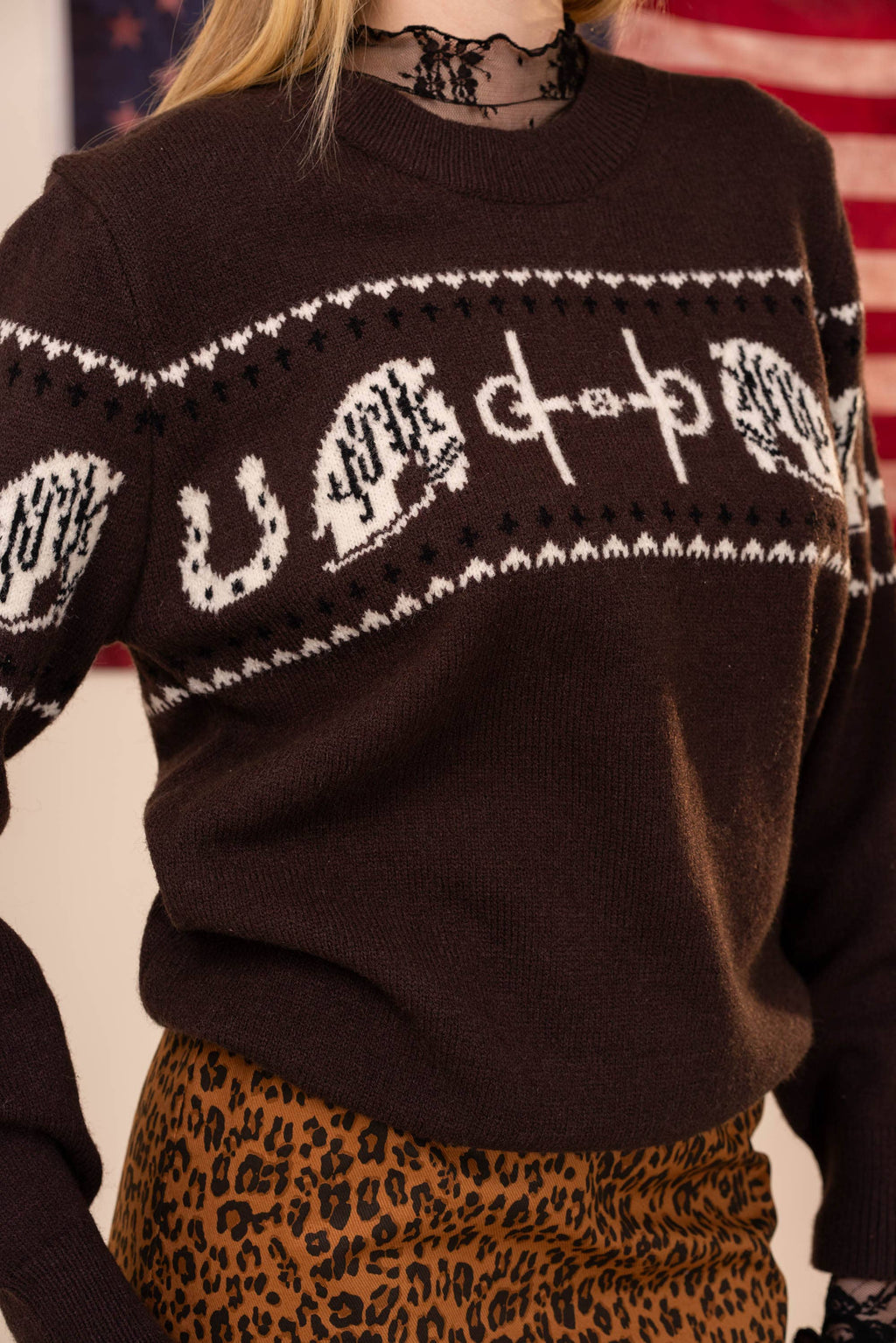 Horse Pattern Crew Neck Sweater