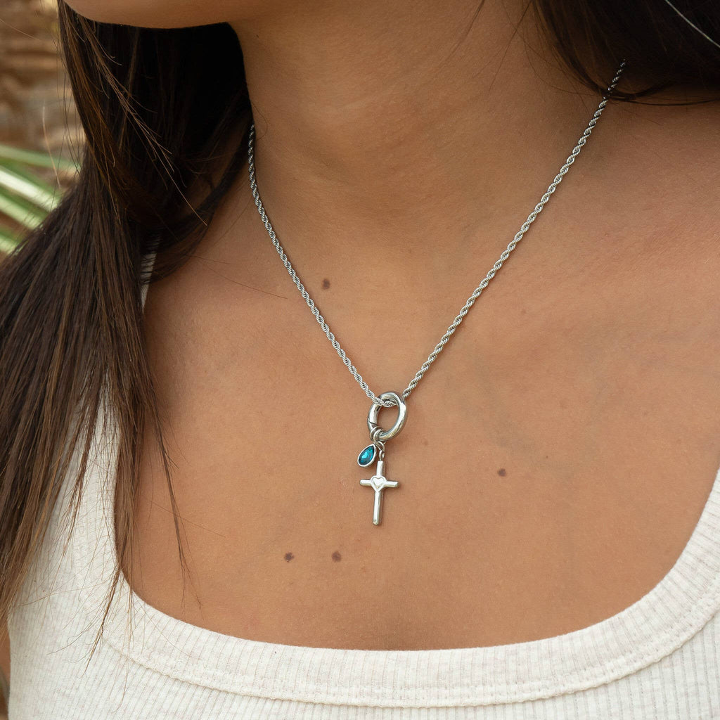 18K Gold PVD Stainless Steel Heart in Cross Charm