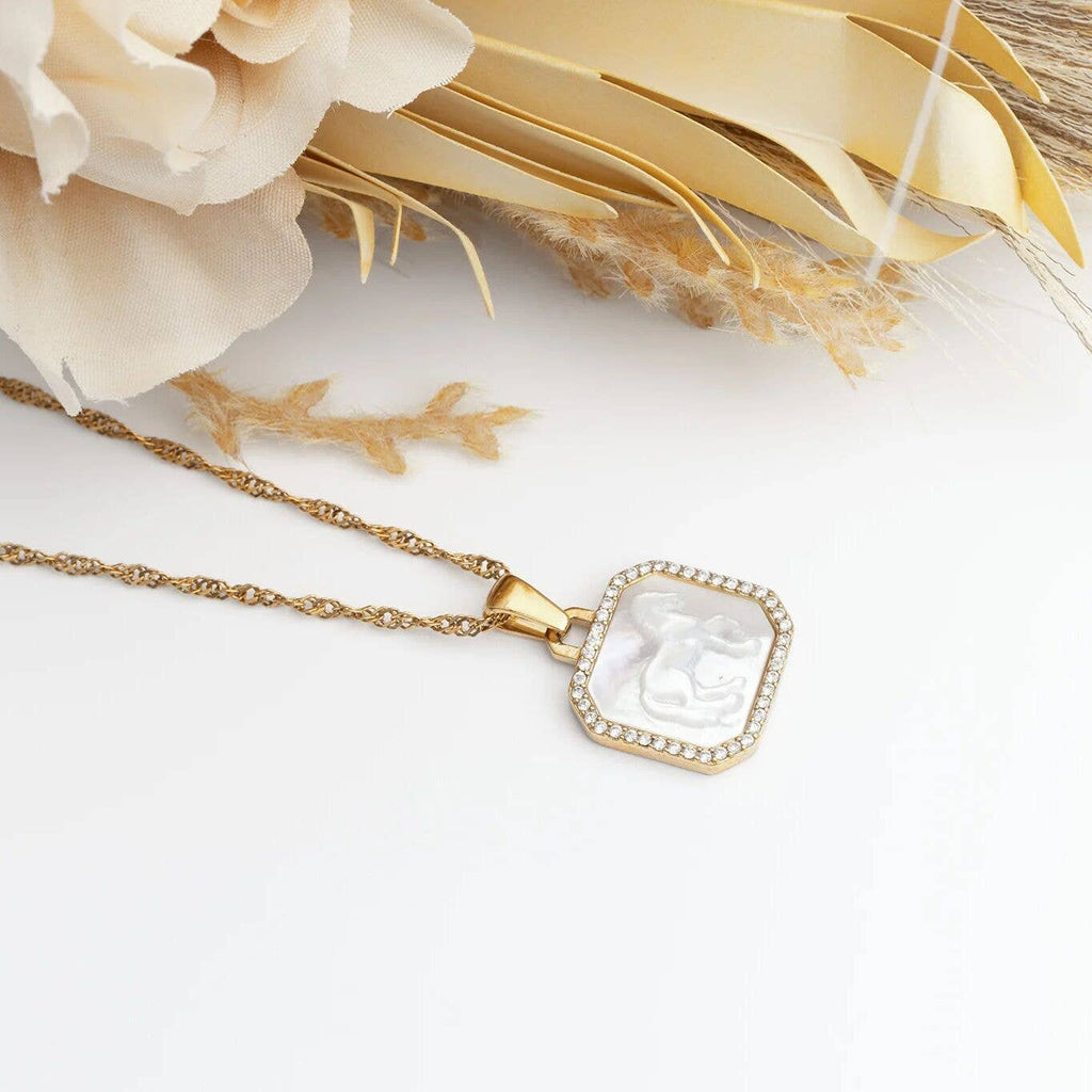 18K Gold Stainless Steel MOP Horse With CZ Stone Pendant