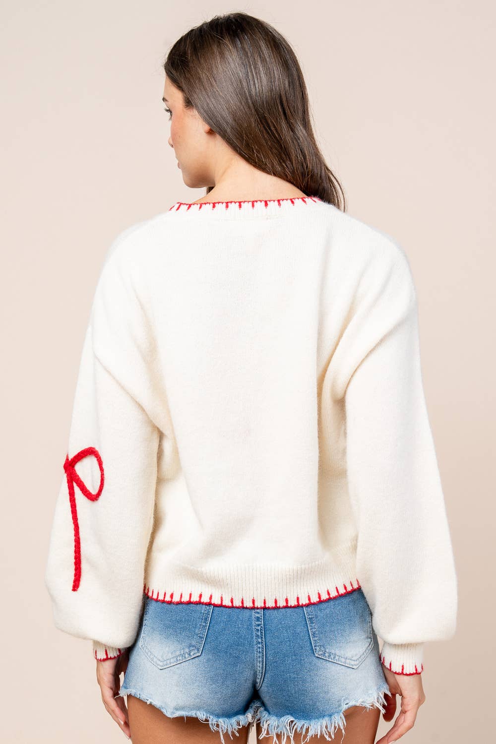 CT10615Y / BOW MOTIF W/ NECK CONTRAST PULLOVER