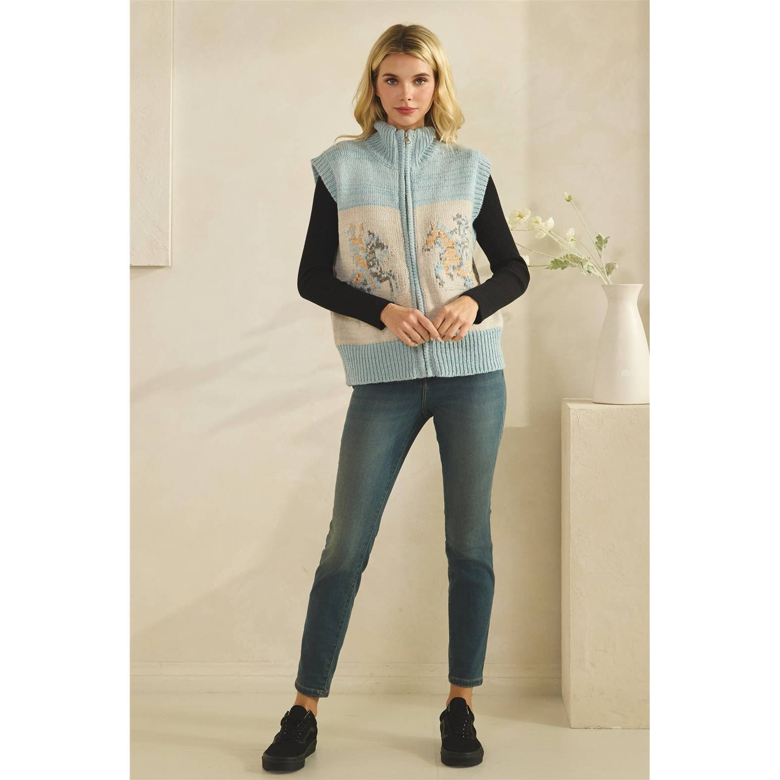 Printed Horse Sleeveless Knit Vest