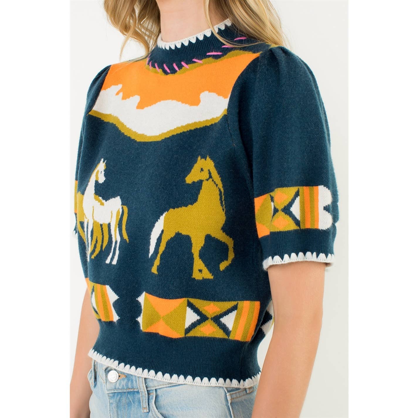 Short Sleeve Horse Detail Top