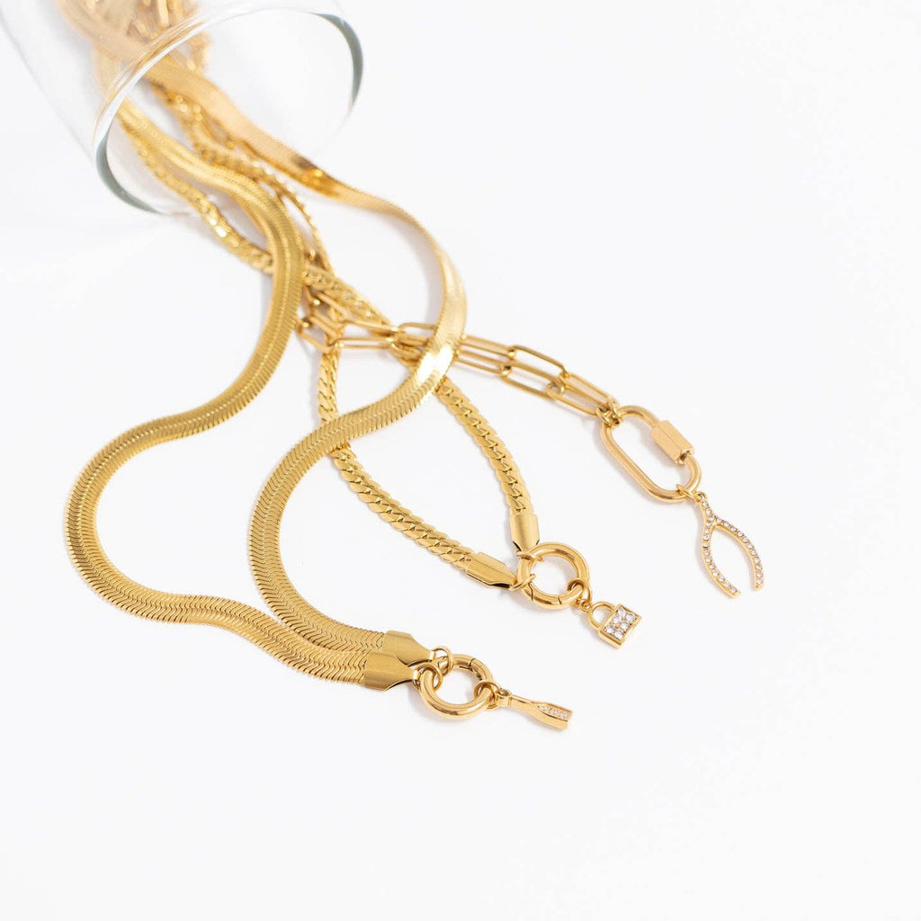 18K Gold PVD Stainless Steel Curb Charm Holder Necklace