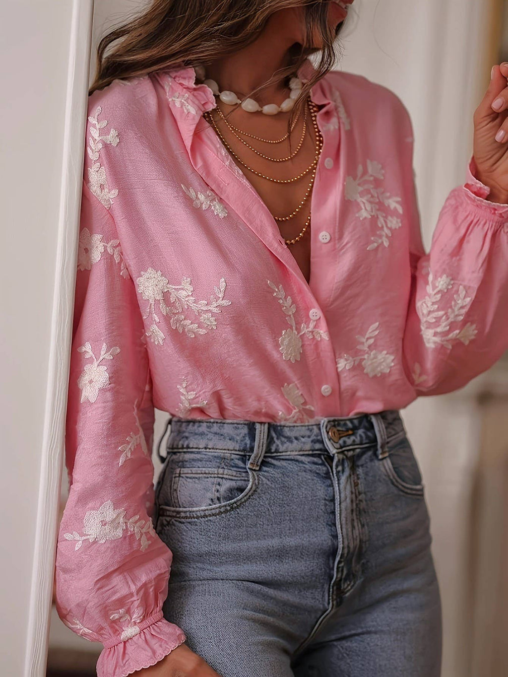 Romance Boho Ecru Floral Ruffled Blouse